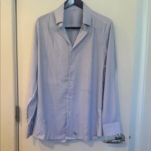 Men's Blue and White Striped Dress Shirt - Tailored Long Sleeve